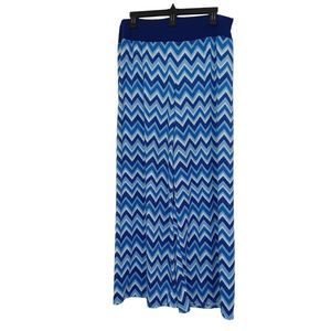 Ashley Blue Petite XL Pull-on Wide Leg Elastic Waist Pants Blue Chevron Print